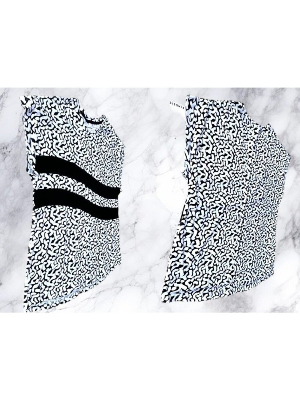 NWT Kinesis Pullover Top XL Black White Stripe Abstract Dolman Sleeves Workwear - Picture 4 of 12
